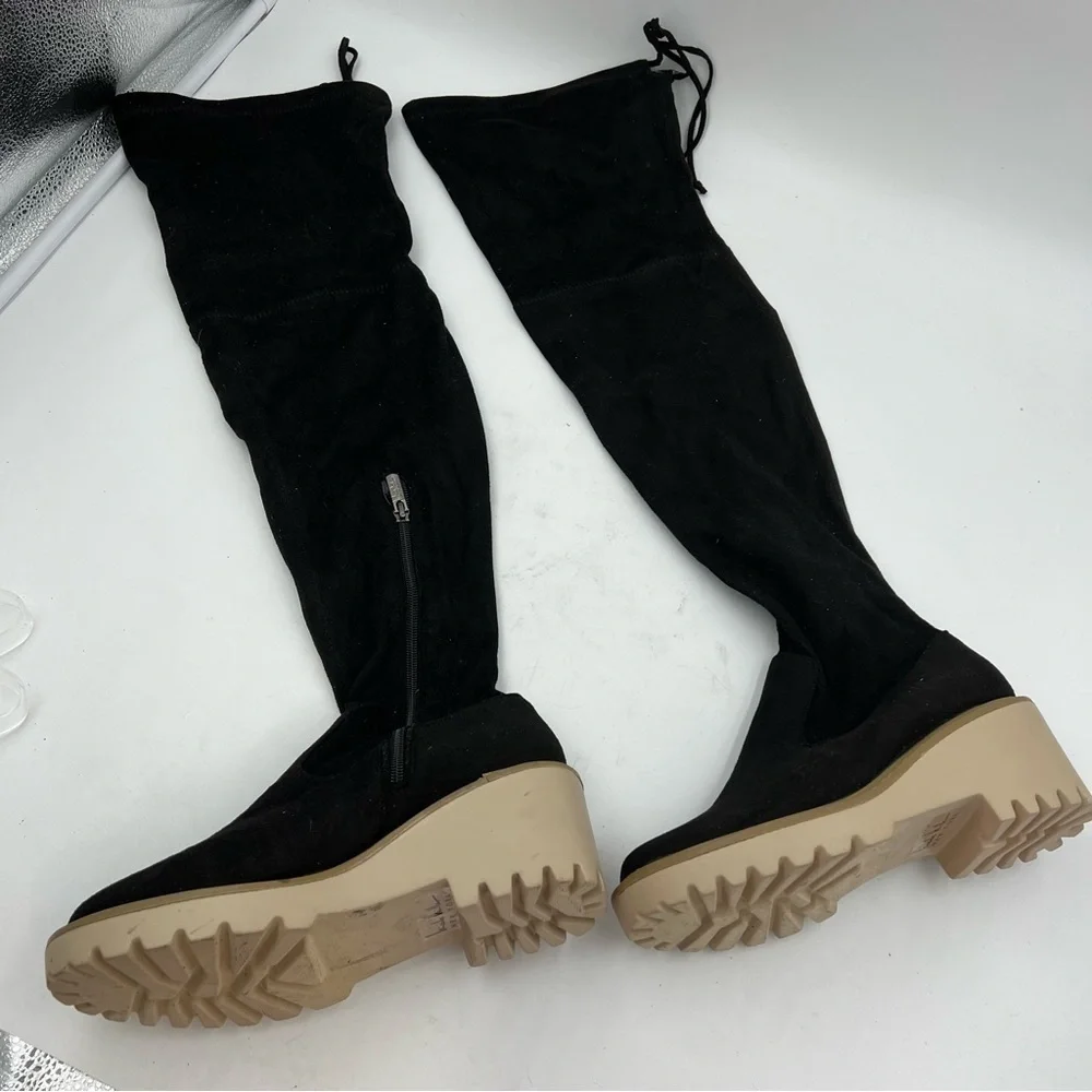 Nicole Miller Black Faux Suede Over the Knee Boots Size 6.5